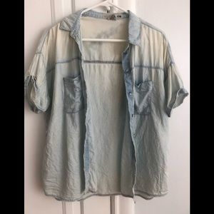 Top Shop - Denim Cotton Bleach Top - Size 6